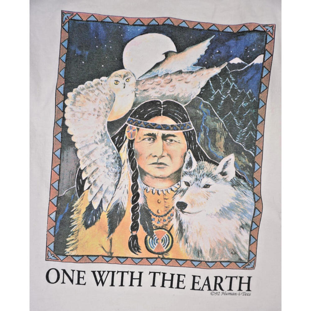 Vintage Native American Animal T Shirt XL Single Stitch Owl Wolf 90s White Tee